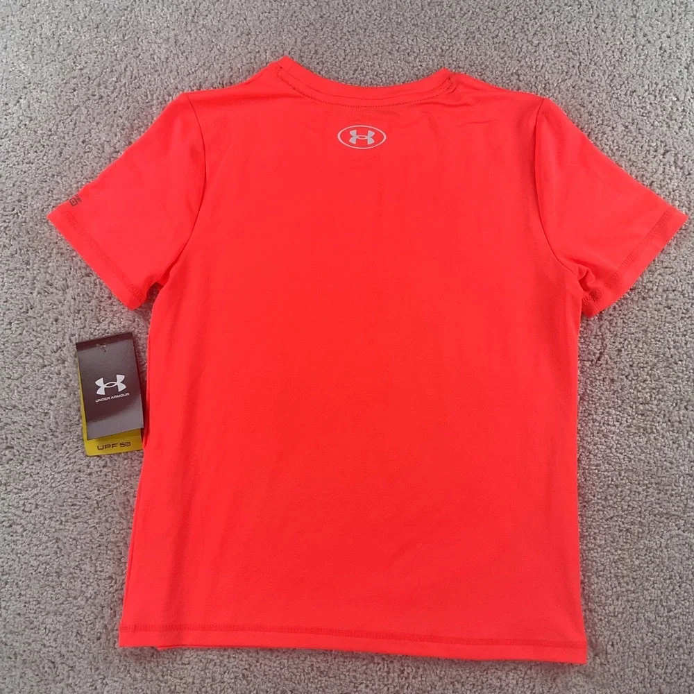 Under Armour Boys‎ Youth Small Neon Orange UPF 50+ Swim Shirt Rash Guard NWT